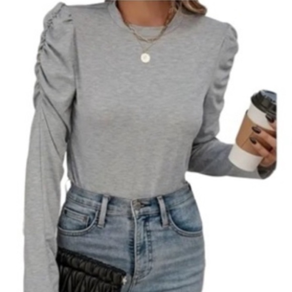 Les Serein Gray with Silver Shimmer Long Sleeve Blouse - Size Large NWT